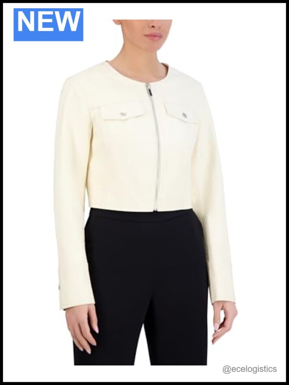 Faux Leather Cropped Moto Jacket Long Sleeve